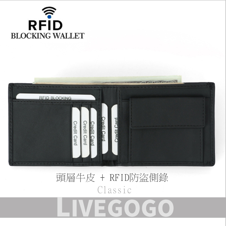 【LIVEGOGO】頭層牛皮+RFID防盜刷真皮短夾 - Image 4